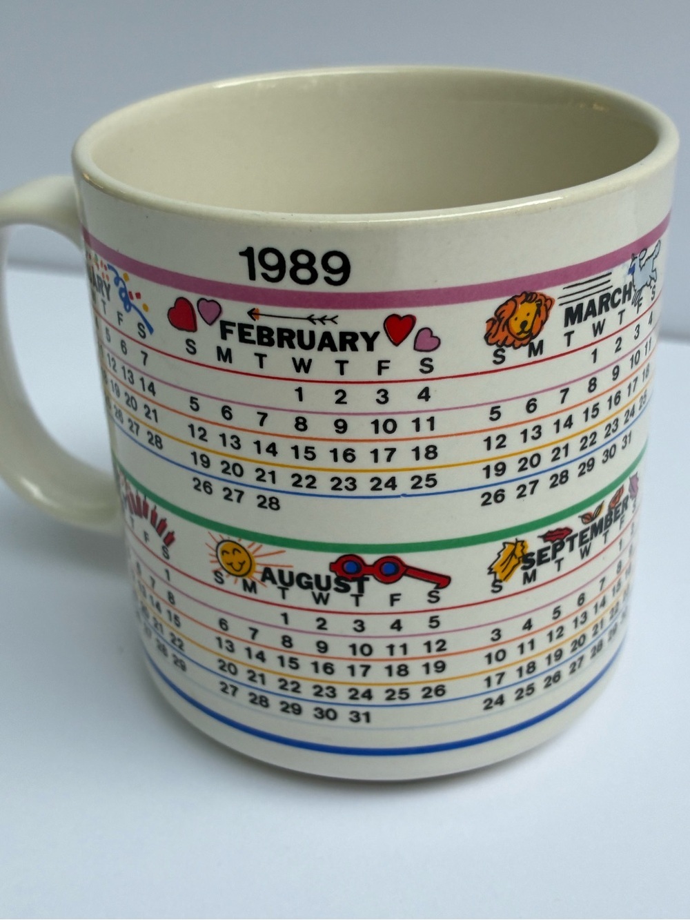 Vintage 1989 Calendar Coffee Mug Original Box Made Korea Retro 80s